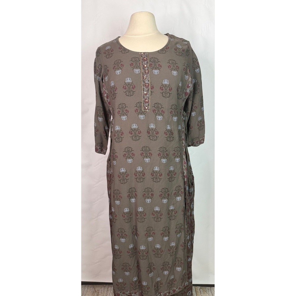 Avaasa Kurtas Dress  Tunic Dress Gray Print Layered With Decorative Stones